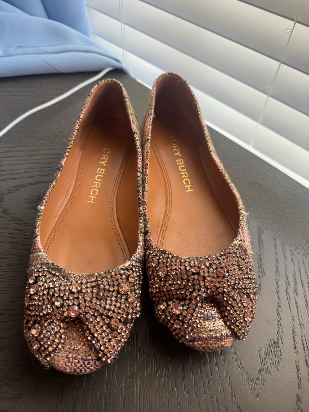 Tory Burch Rose Gold Crystal-Embellished Ballet Flats
